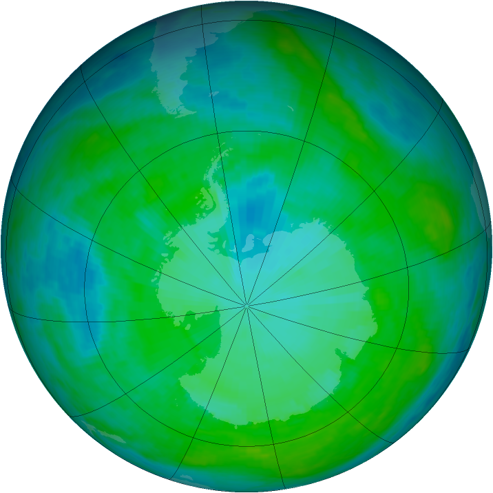 Antarctic ozone map for 29 December 1990